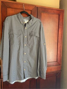 Black and white Duluth Trading Co. Untucked plaid button-up shirt XL